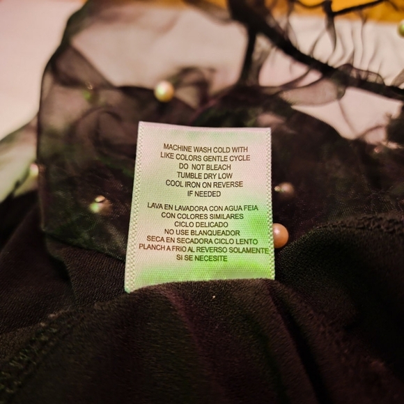 Chic Black Sheer Cap Sleeve w Pearl Accents By Luna Moon Whymsygoth Goth Bubble◯ - Picture 8 of 9